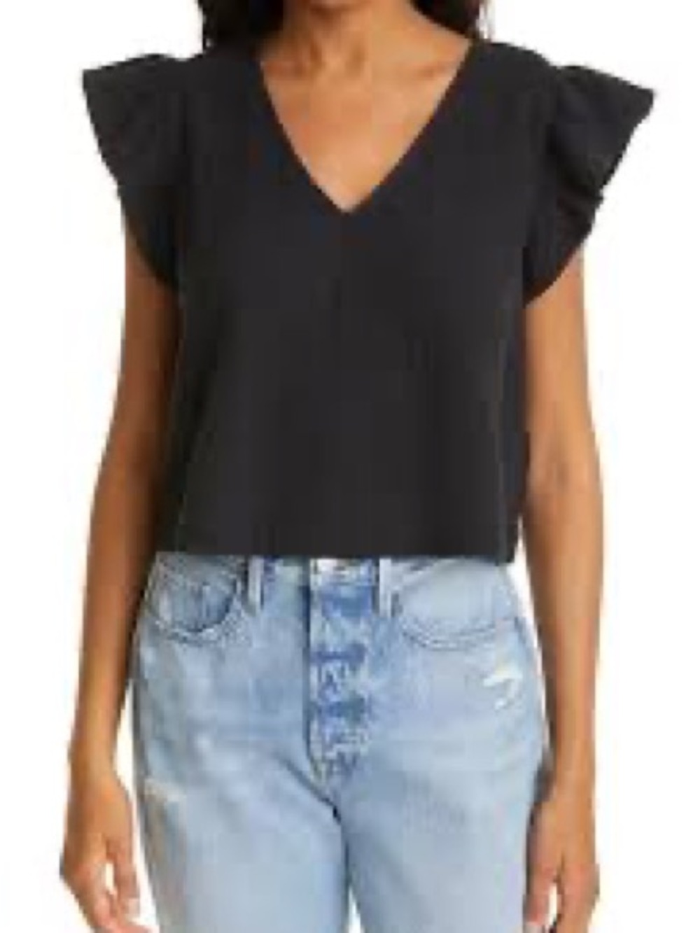 Rails Gauze Cotton Cropped Flutter Sleeve Top Medium